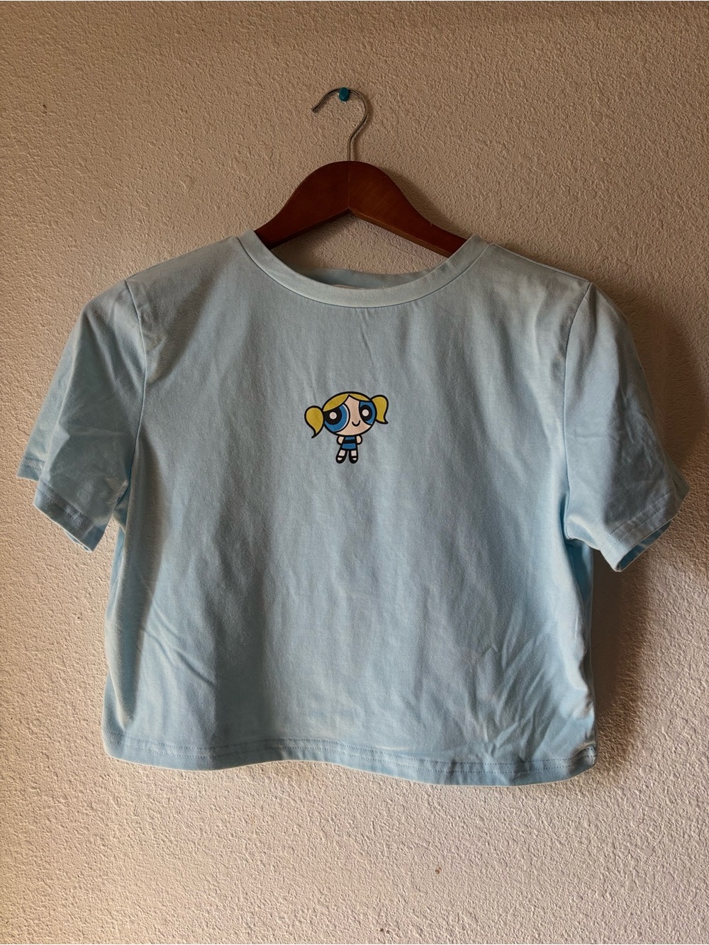 ROMWE Light Blue Powerpuff Girls Bubbles Cropped Tee